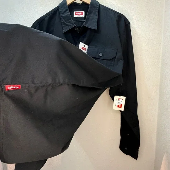 Wrangler Men's Black Long Sleeve Work Shirt Casual Button Up Top Size L - Picture 4 of 5